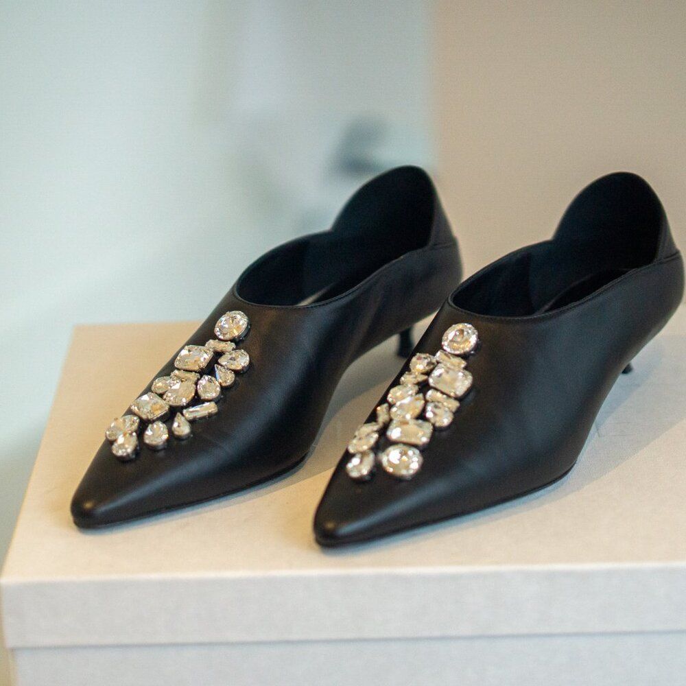 Practical Magic Black Leather Heels with Crystals - Picture 9 of 14